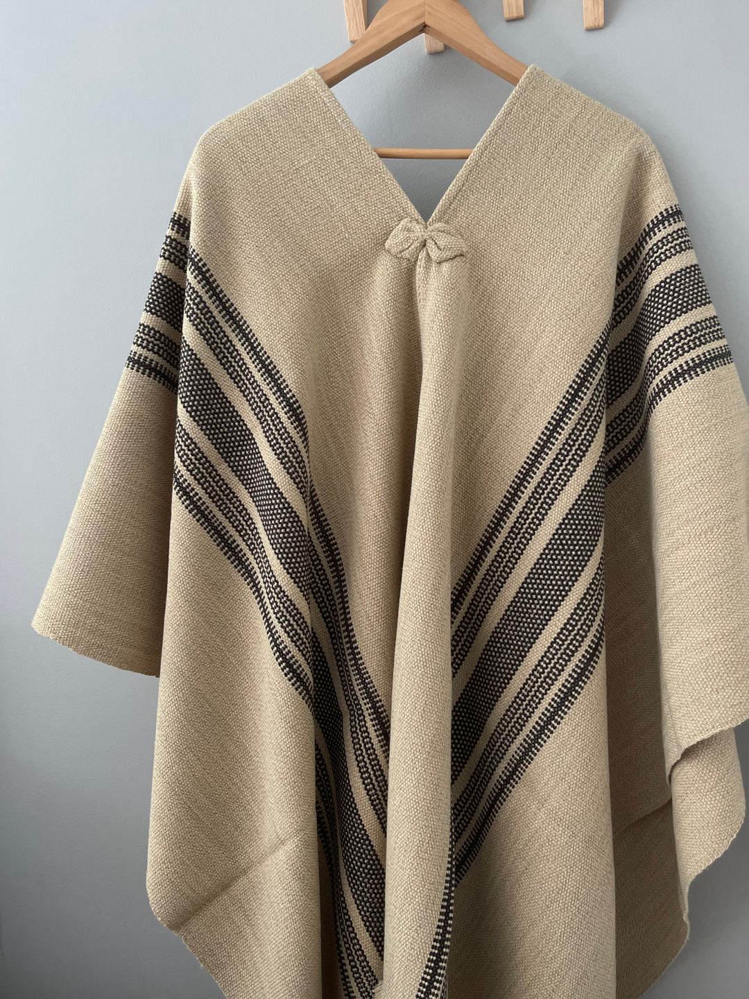 Beige Poncho with Two Stripes
