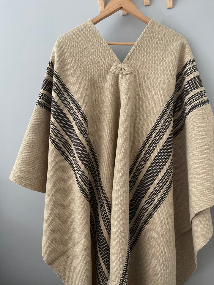 Beige Poncho with Two Stripes