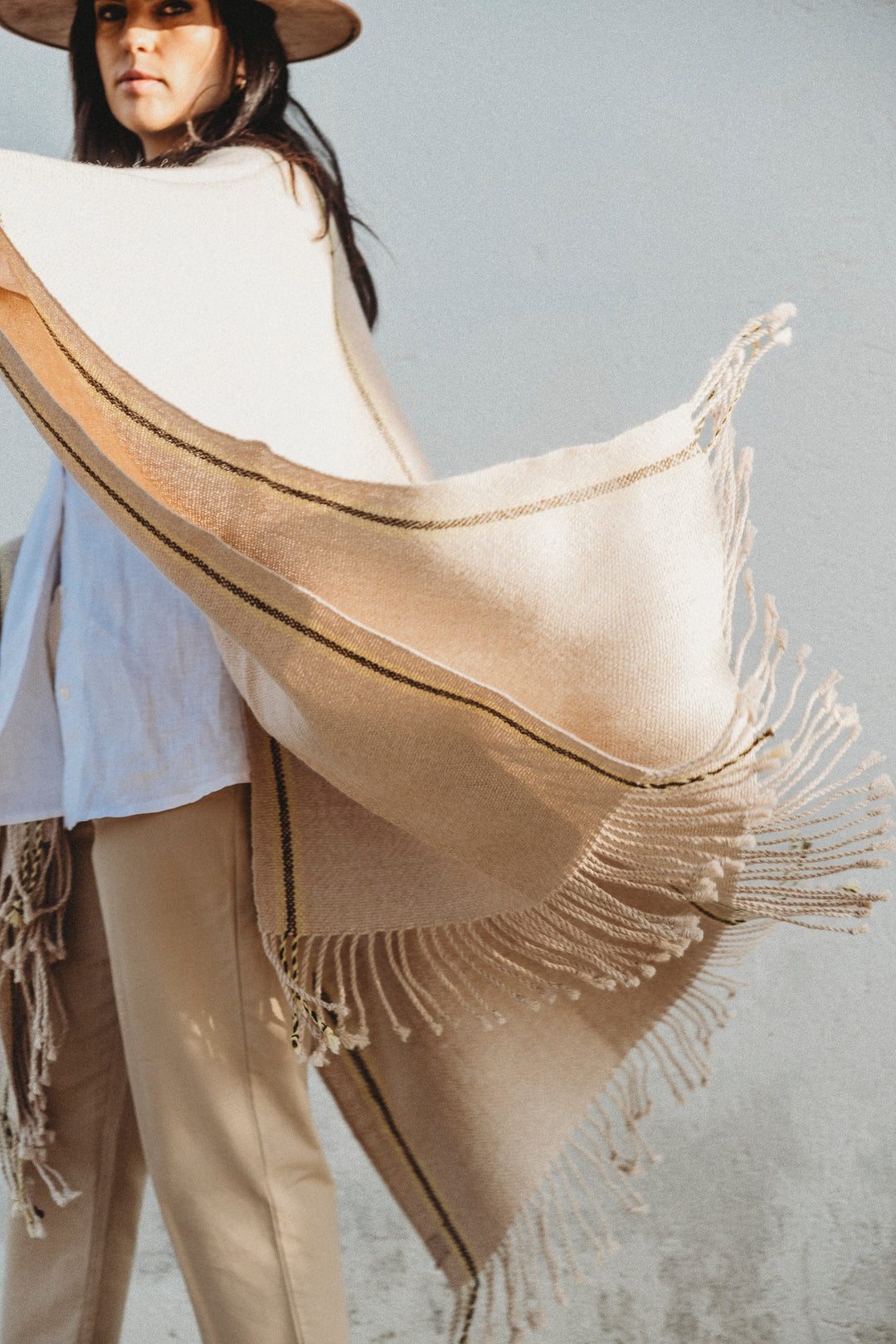 Beige Ruana with Stripes