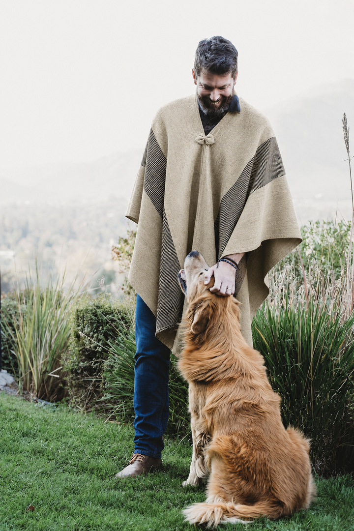 Beige Poncho with Two Stripes