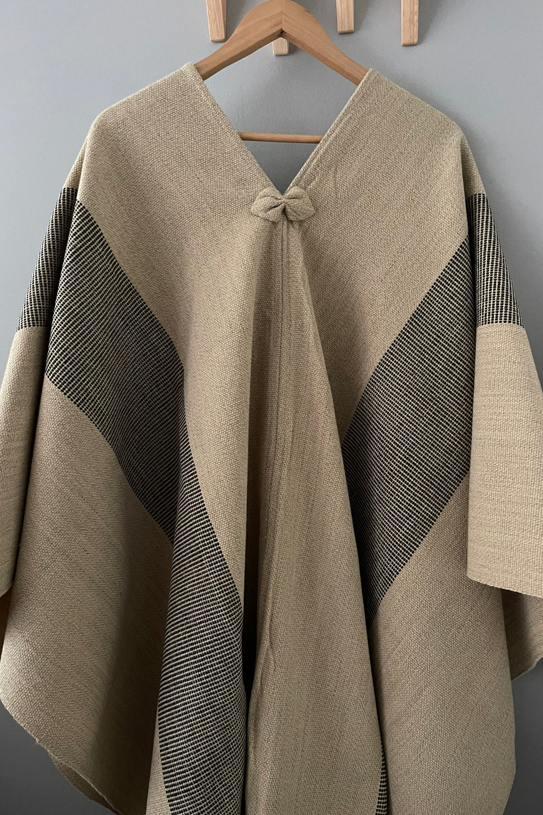 Beige Poncho with Two Stripes