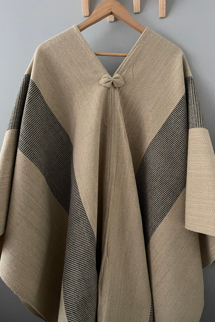 Beige Poncho with Two Stripes