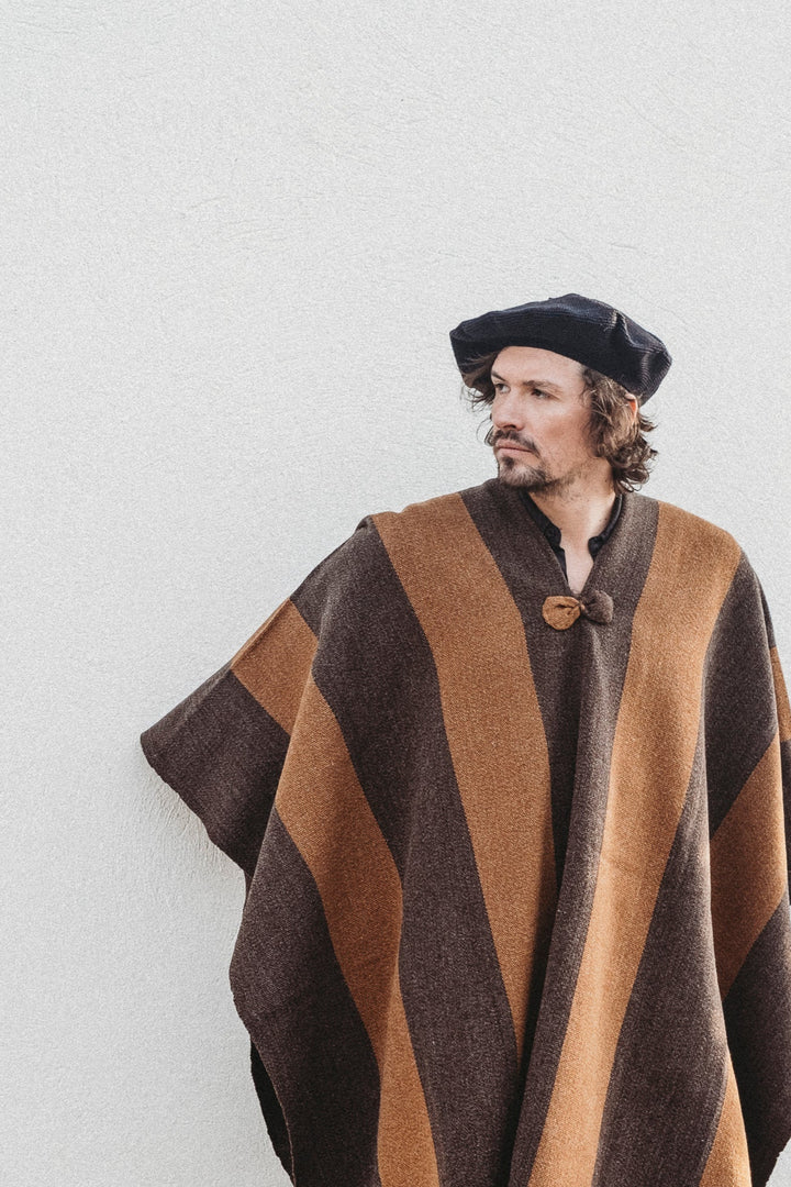 Camel and chocolate two-tone poncho