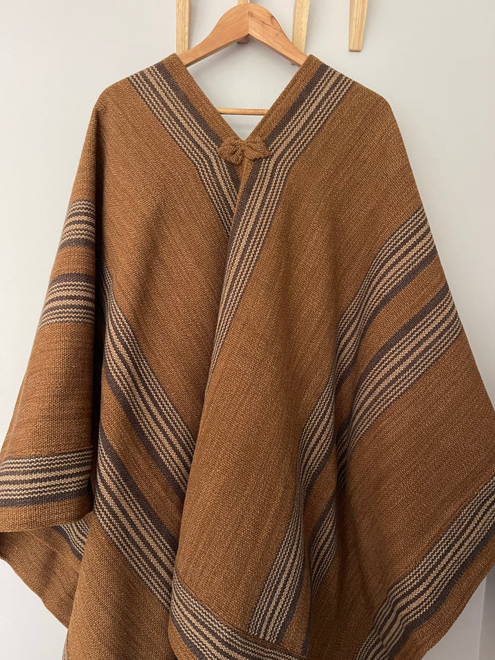 Three-stripe woven border poncho