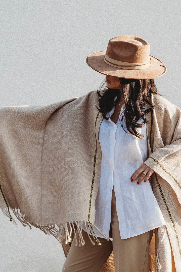 Beige Ruana with Stripes
