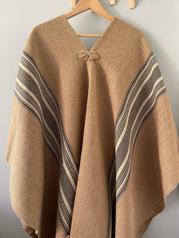 Brown poncho with two stripes