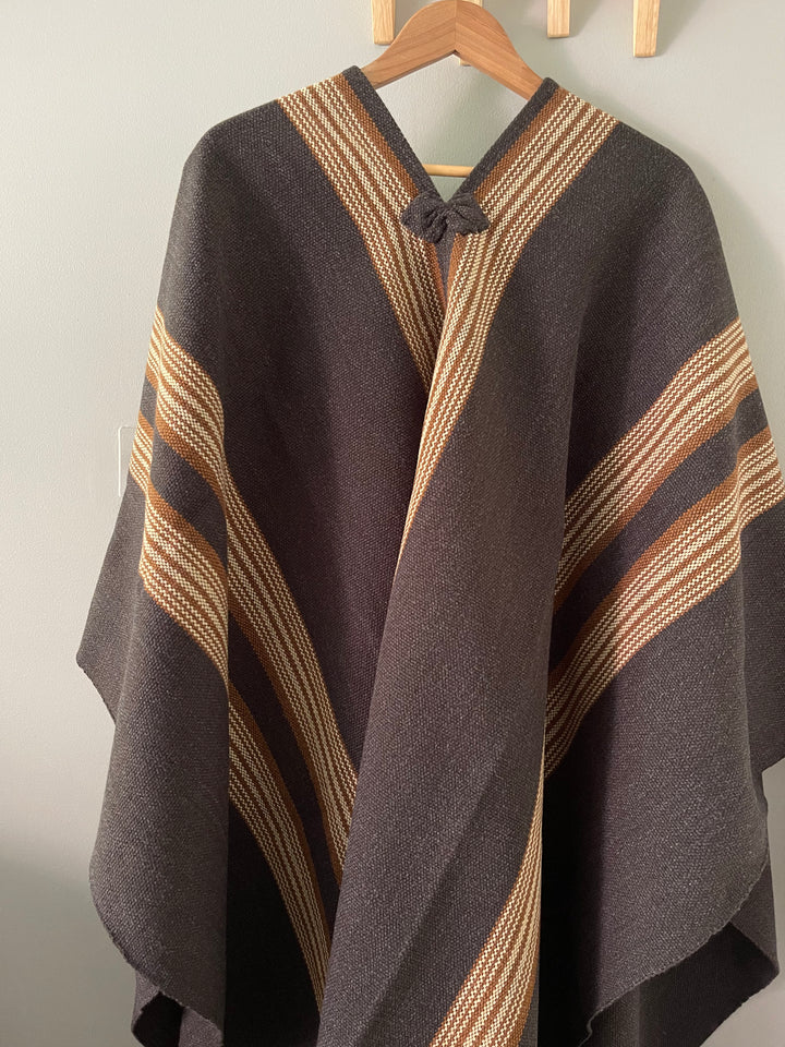Chocolate Three Stripe Poncho