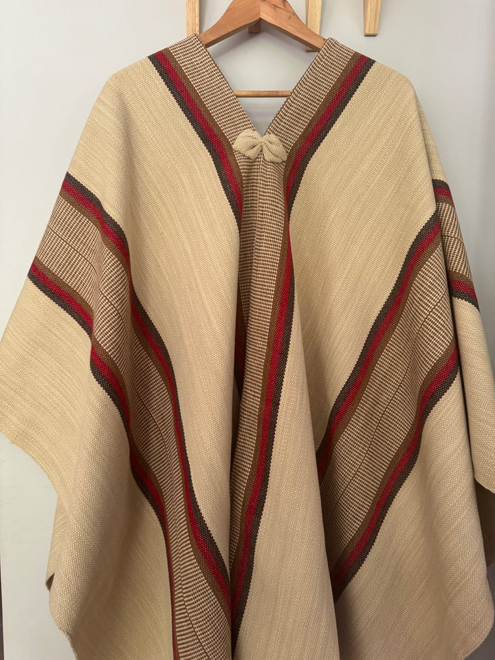 Beige Three Stripe Poncho