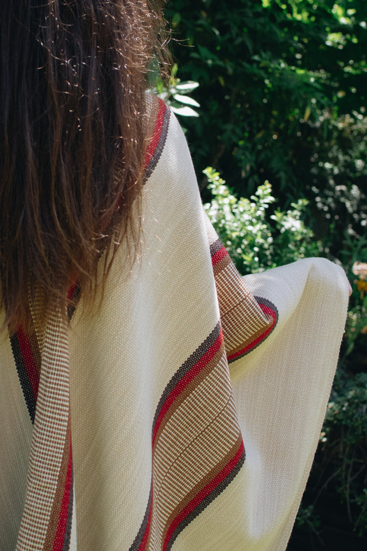 Beige Three Stripe Poncho
