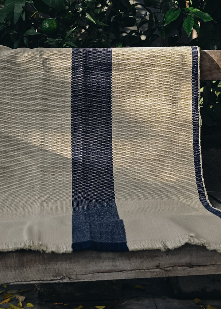 Beige Poncho with Two Stripes