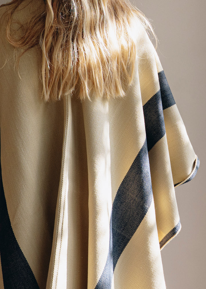 Beige Poncho with Two Stripes