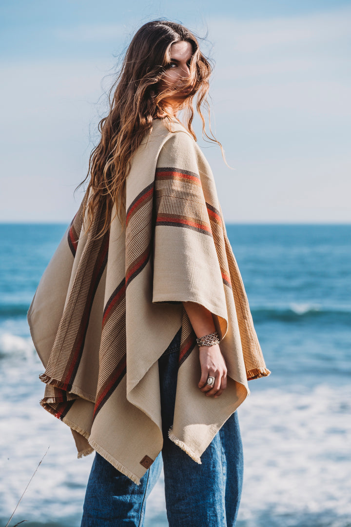 Beige Three Stripe Poncho
