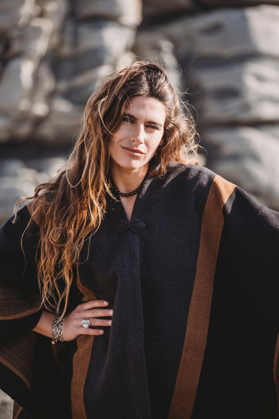 Black Poncho and Graphite Stripes