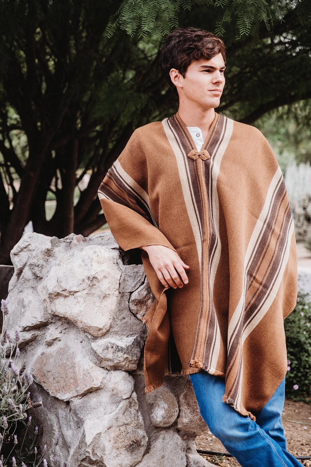 Camel Three Stripe Poncho
