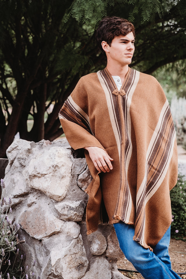 Camel Three Stripe Poncho
