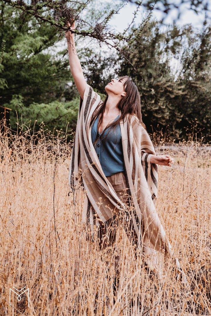 Beige Ruana with Stripes