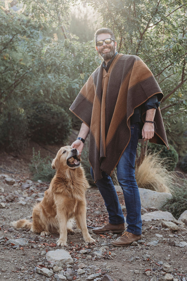 Camel and chocolate two-tone poncho