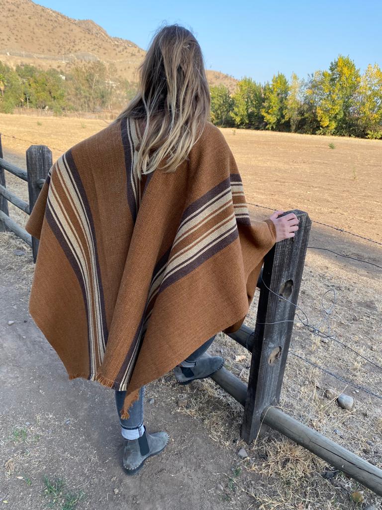 Camel Three Stripe Poncho
