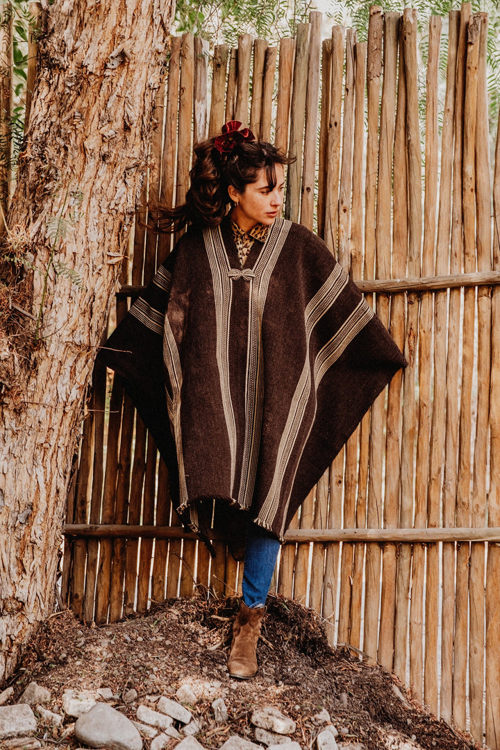 Chocolate Three Stripe Poncho