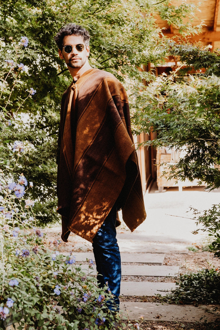 Camel and chocolate two-tone poncho