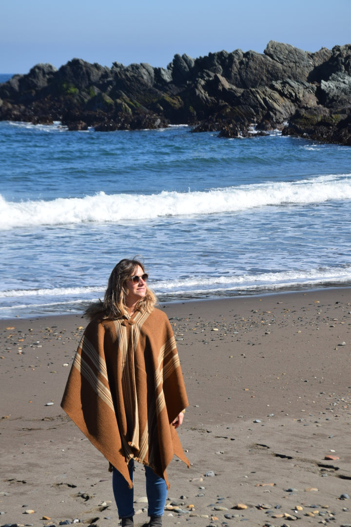 Camel Three Stripe Poncho