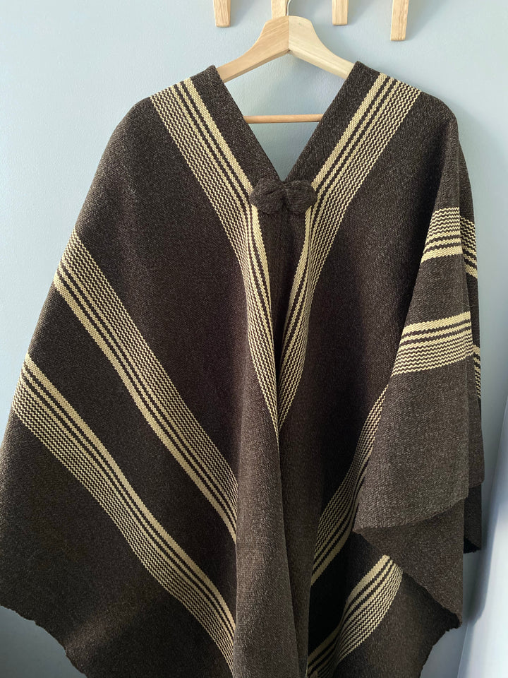 Chocolate Three Stripe Poncho