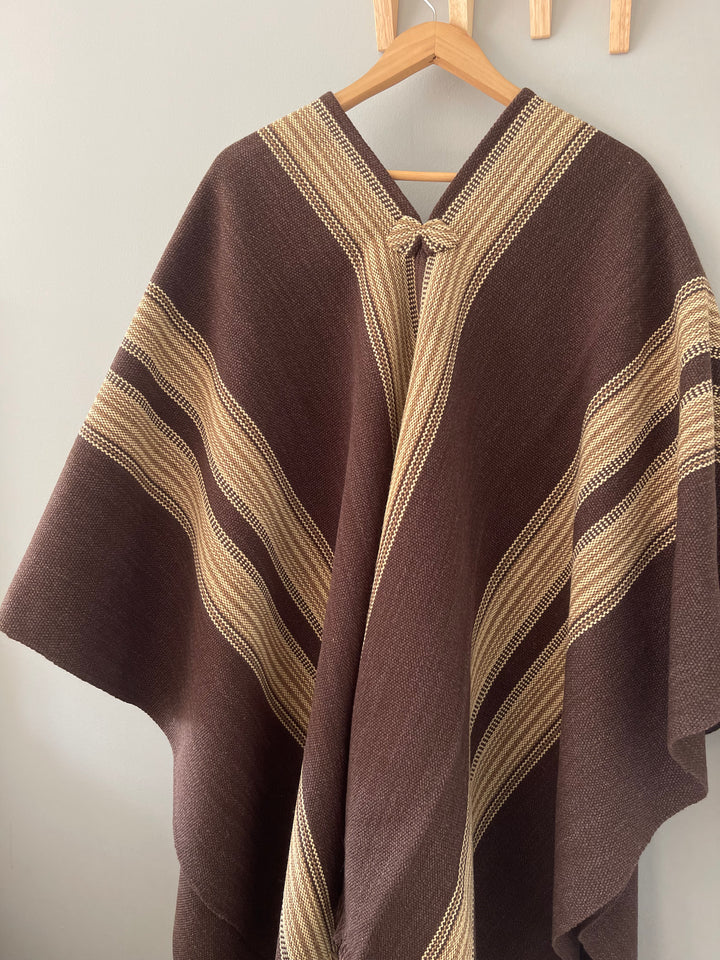Chocolate Three Stripe Poncho