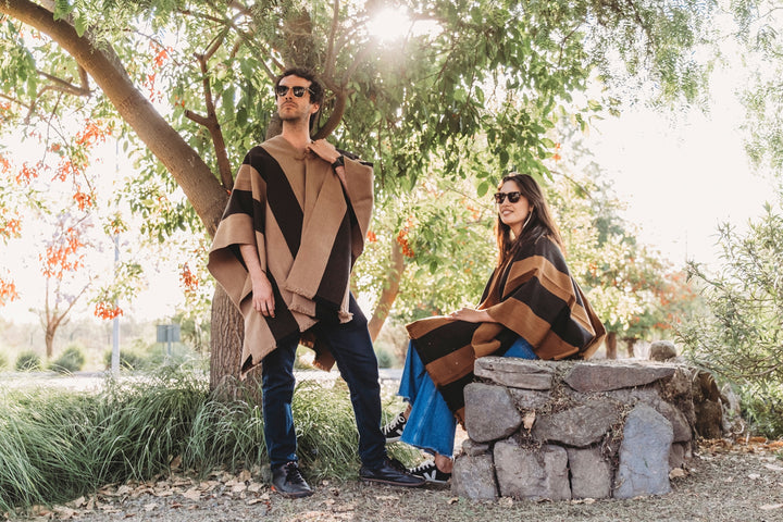 Camel and chocolate two-tone poncho