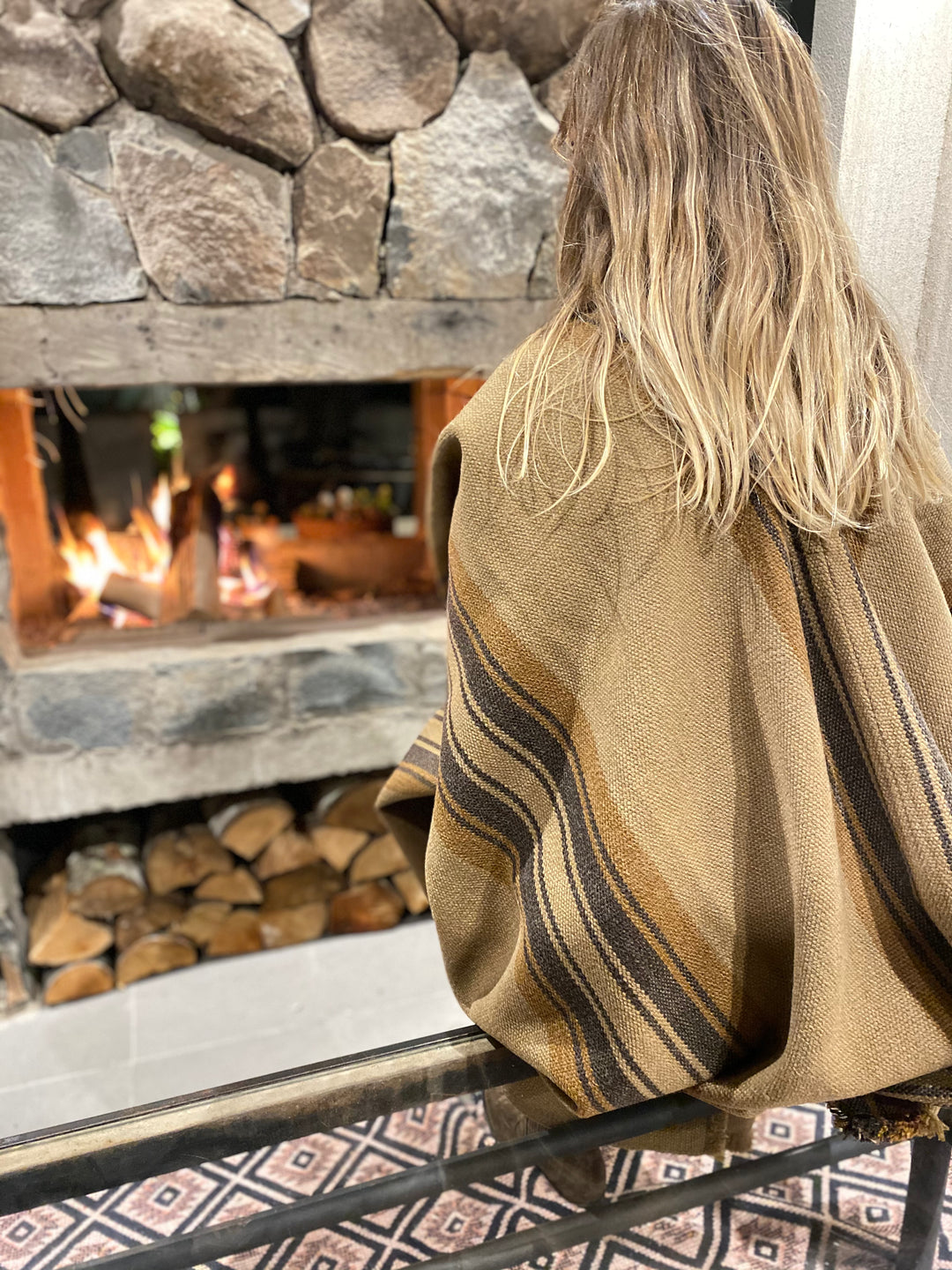 Light brown poncho with three stripes