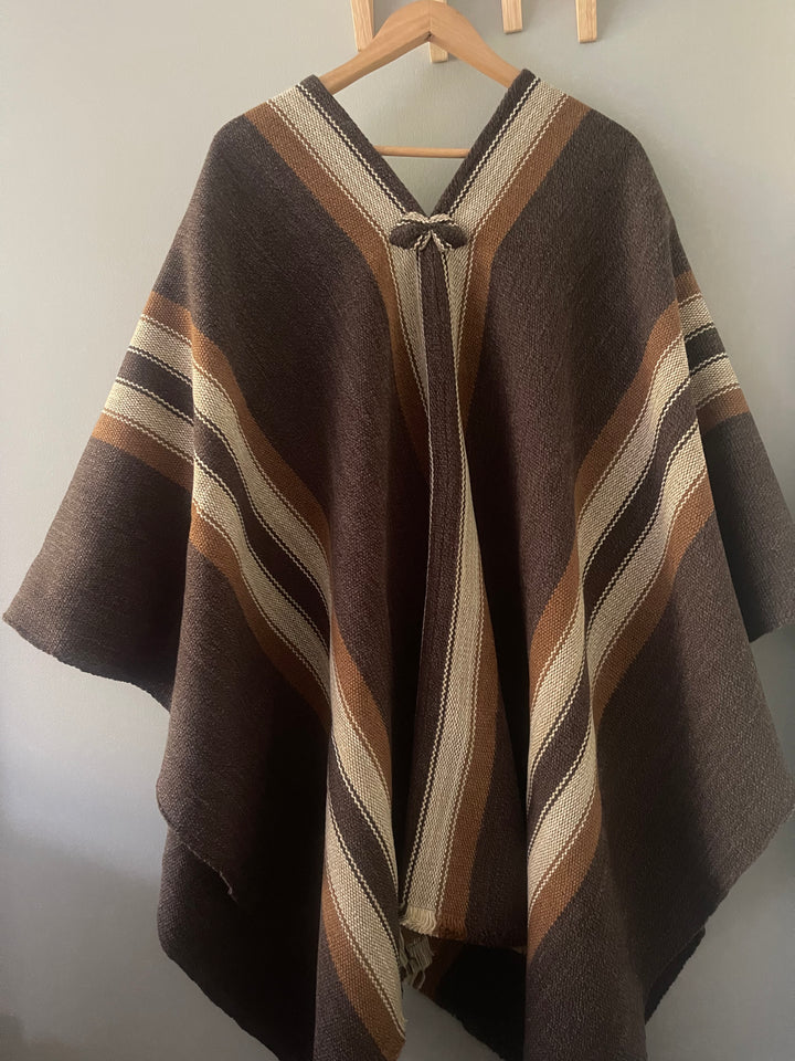 Chocolate Three Stripe Poncho