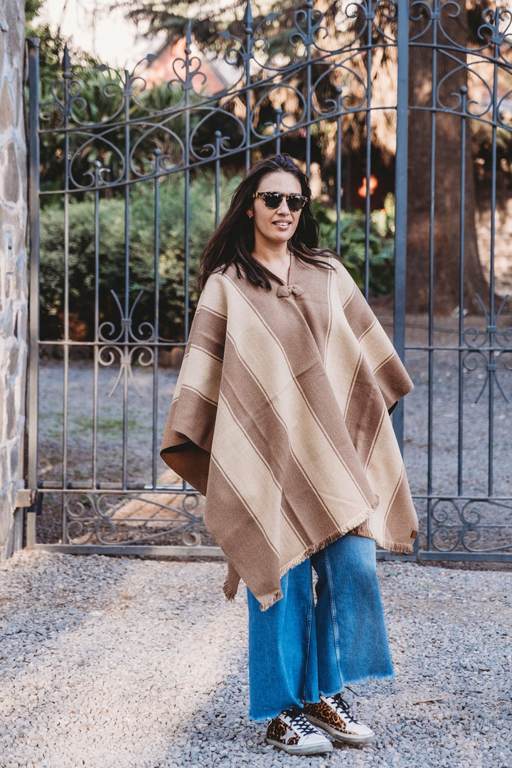 Two-tone light brown and beige poncho