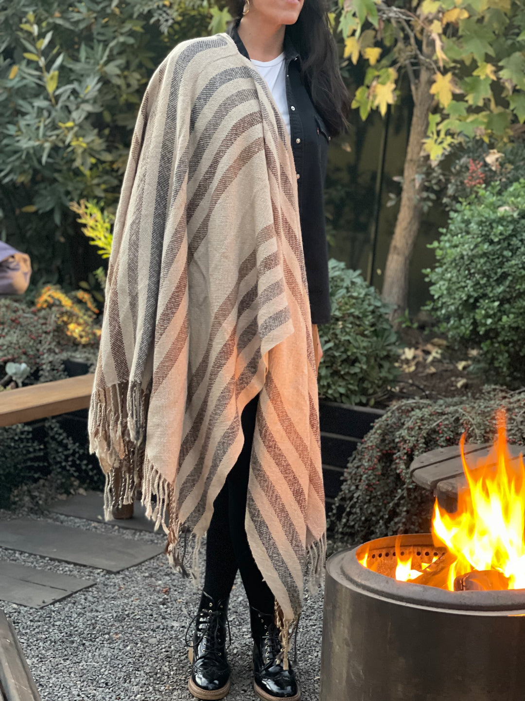 Beige Ruana with Stripes