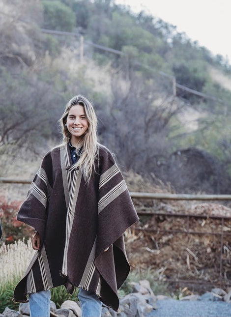 Chocolate Three Stripe Poncho