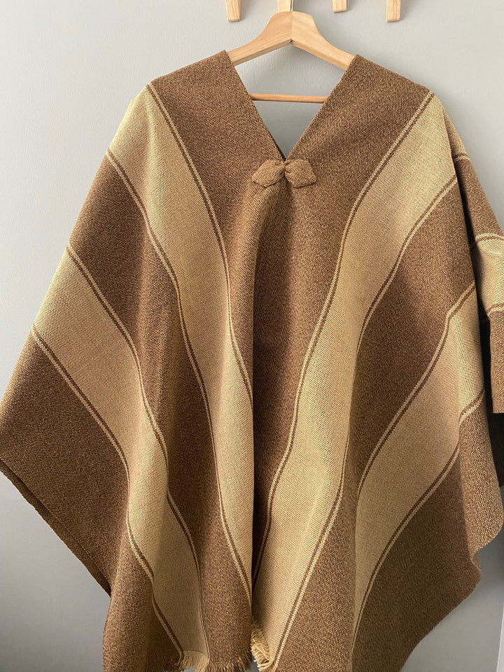 Two-tone light brown and beige poncho