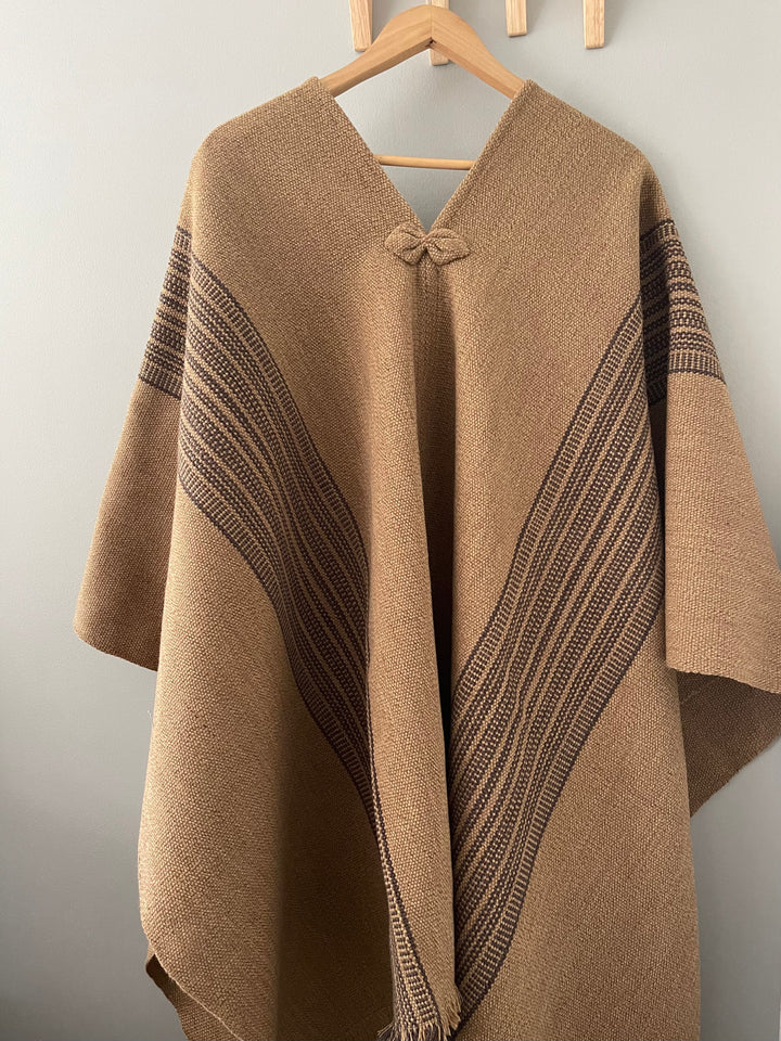 Brown poncho with two stripes