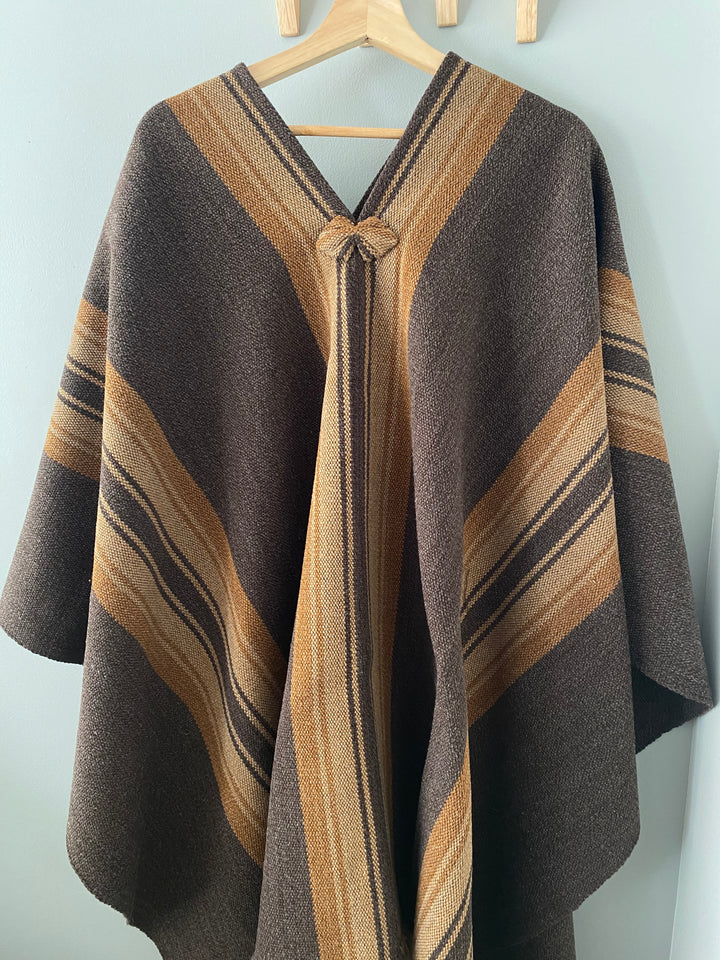 Chocolate Three Stripe Poncho
