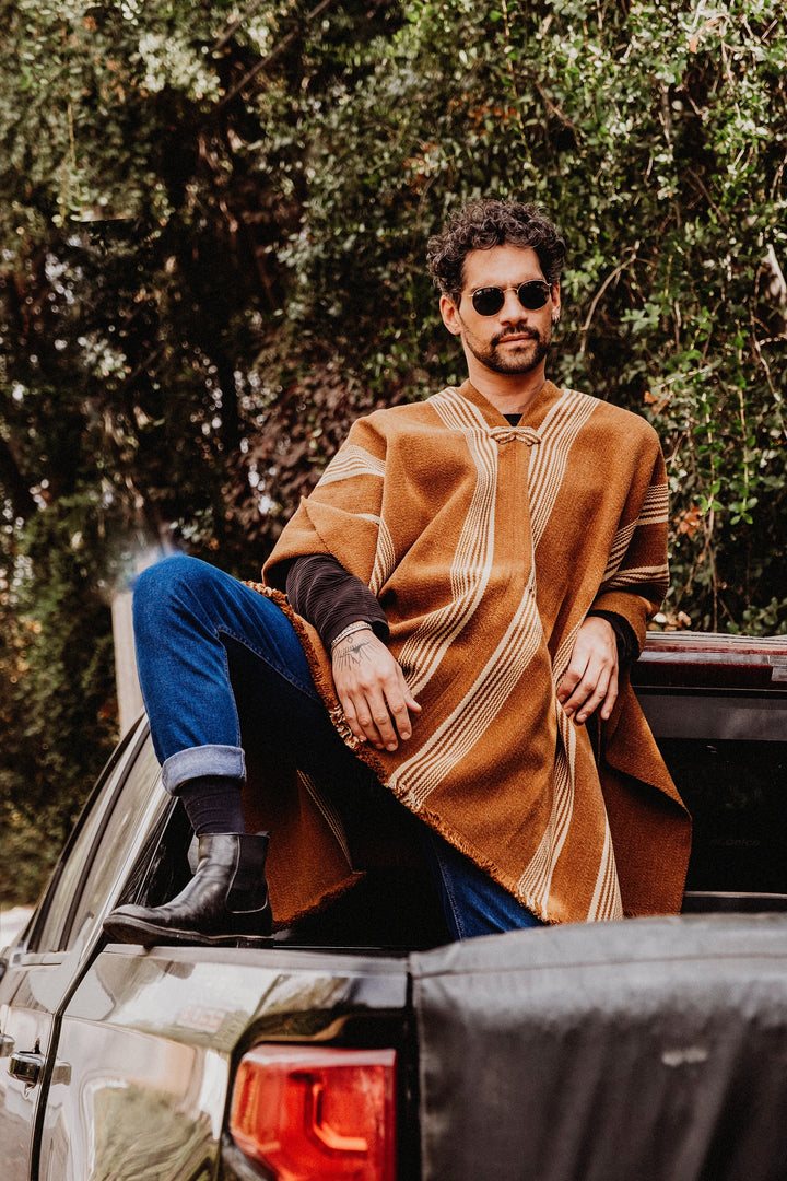 Camel Three Stripe Poncho