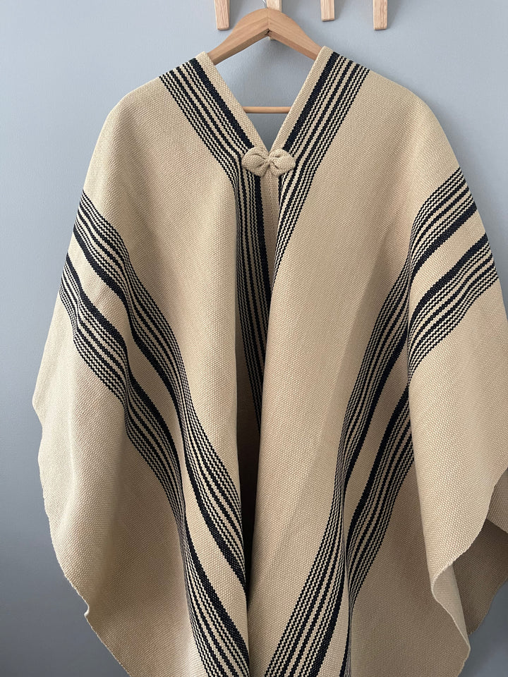 Beige Three Stripe Poncho