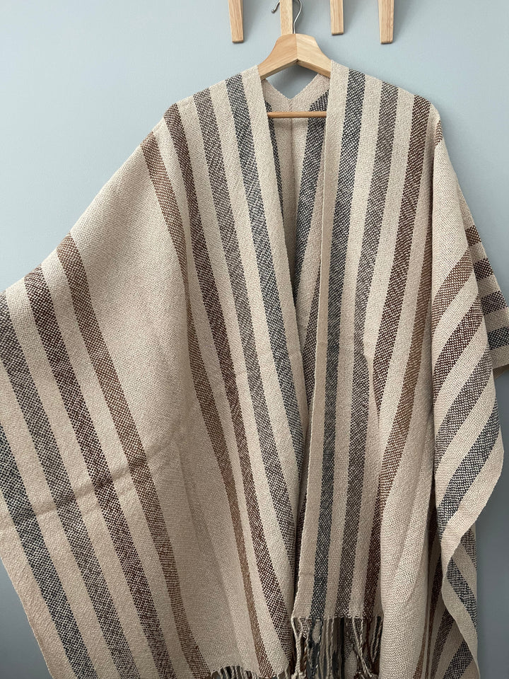 Beige Ruana with Stripes