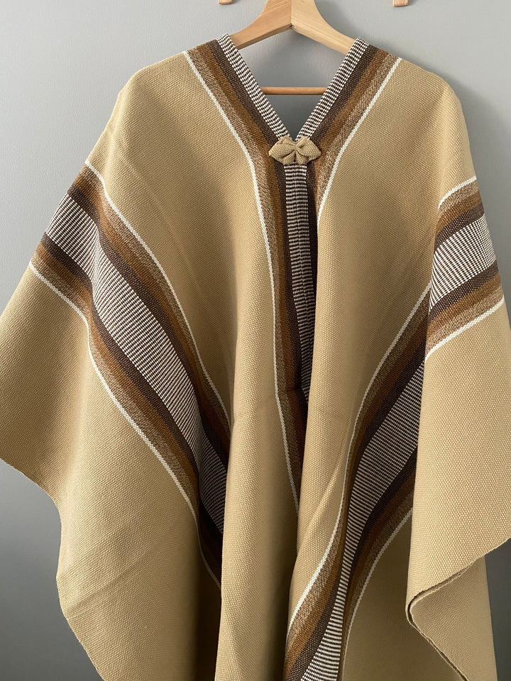 Beige Three Stripe Poncho