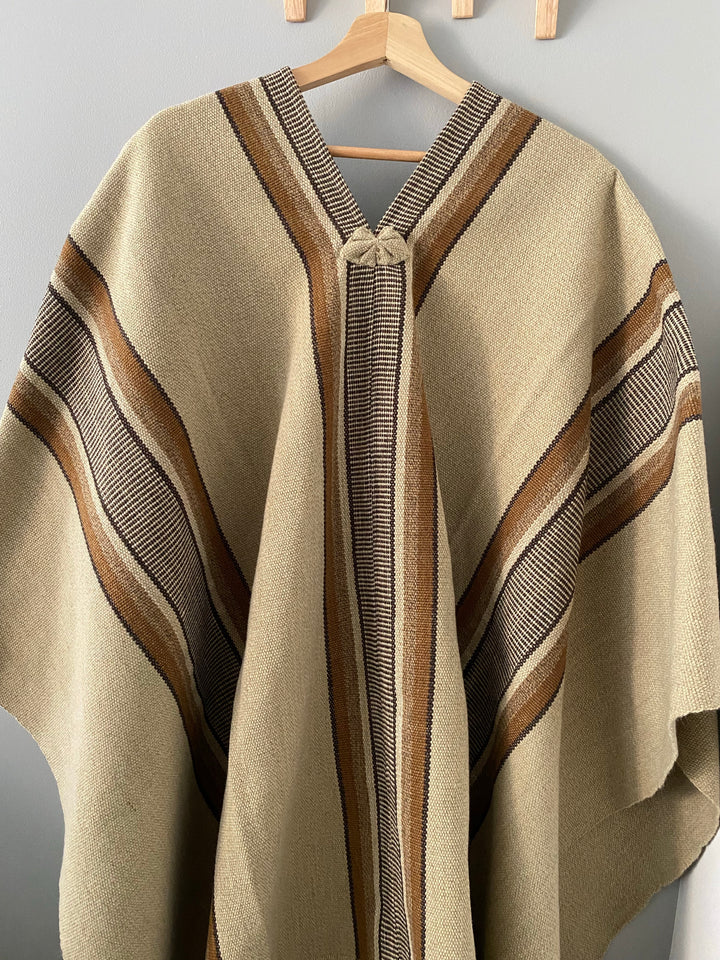 Beige Three Stripe Poncho